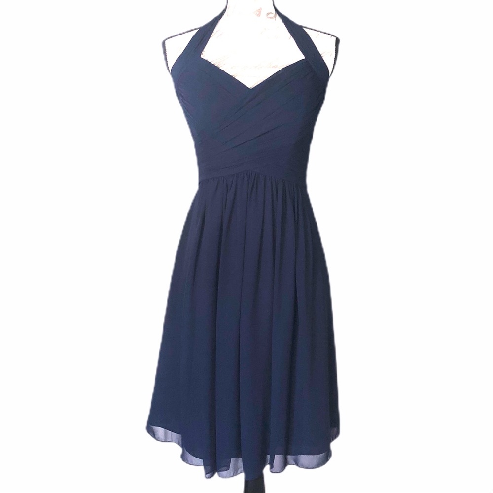 Bill Levkoff Navy Halter Bridesmaid Dress